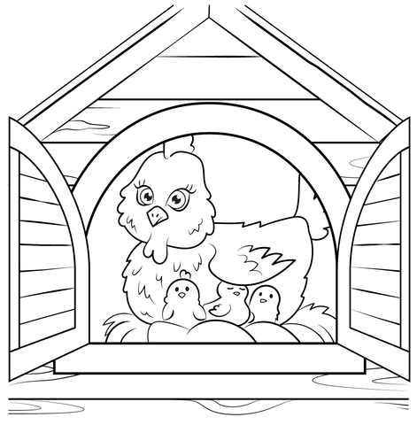 Hen At The Barn Window Coloring Page